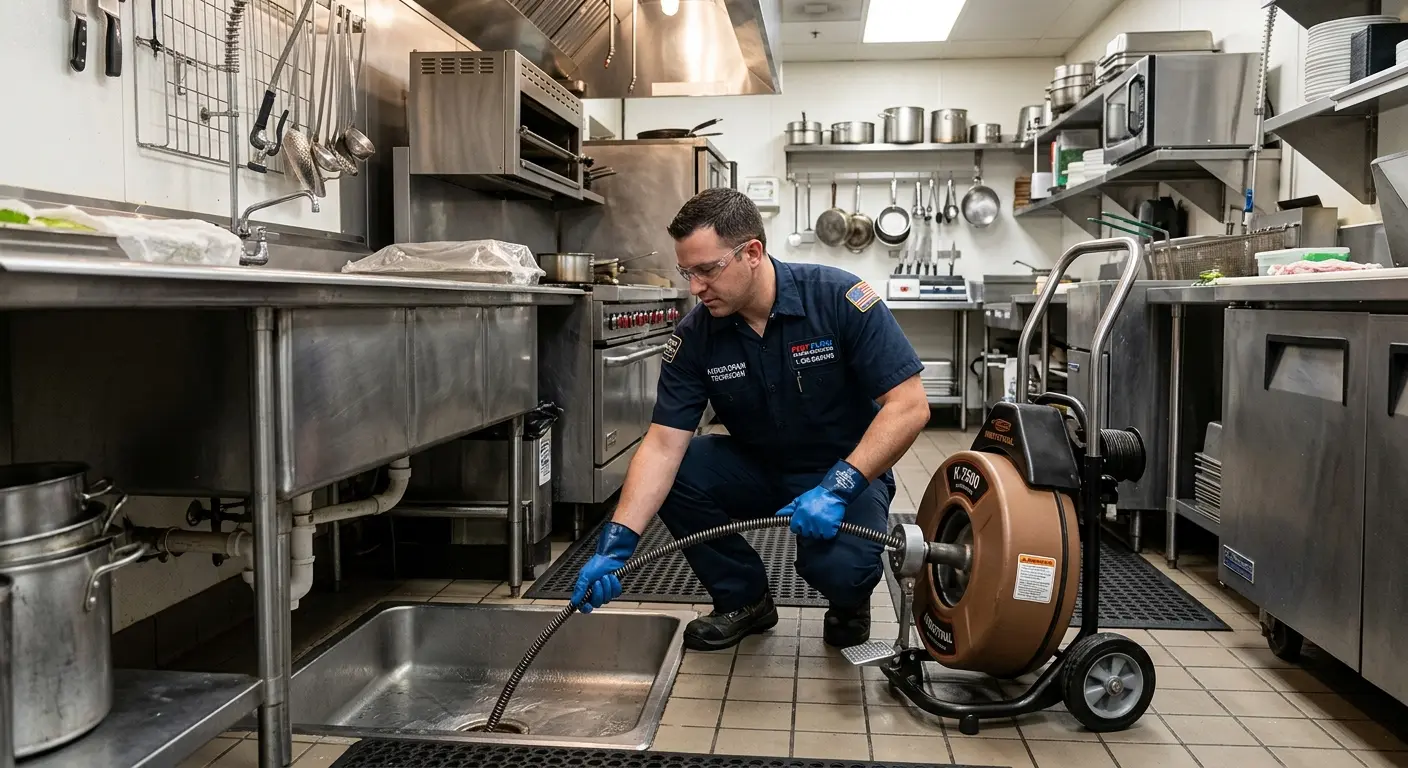 Commercial drain cleaning service in a restaurant kitchen in Ottumwa