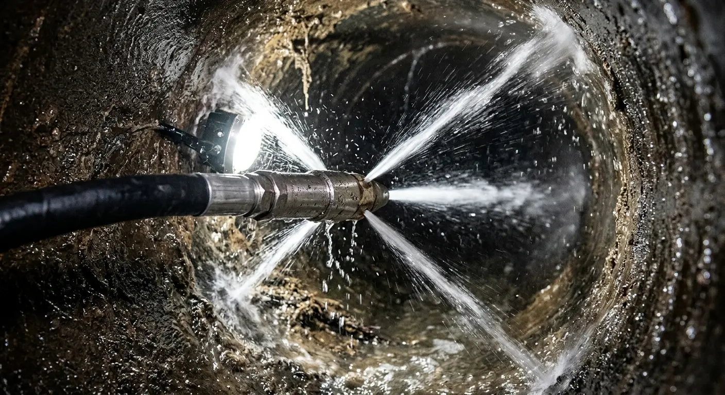 High-pressure hydro jetting nozzle cleaning sewer pipe for Sewer Cleanout in Ottumwa