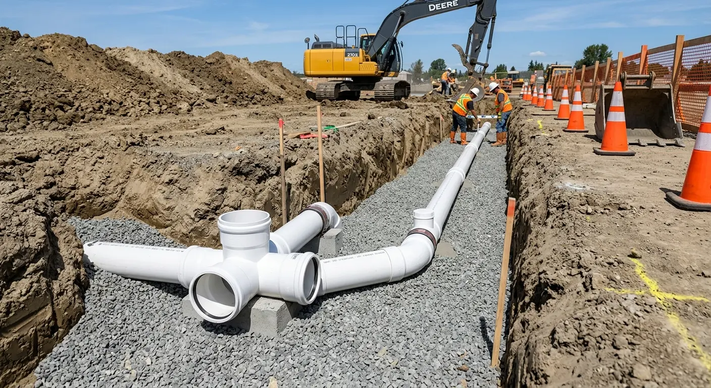 New PVC sewer pipe installation in open trench for Grease Trap Cleaning in Ottumwa